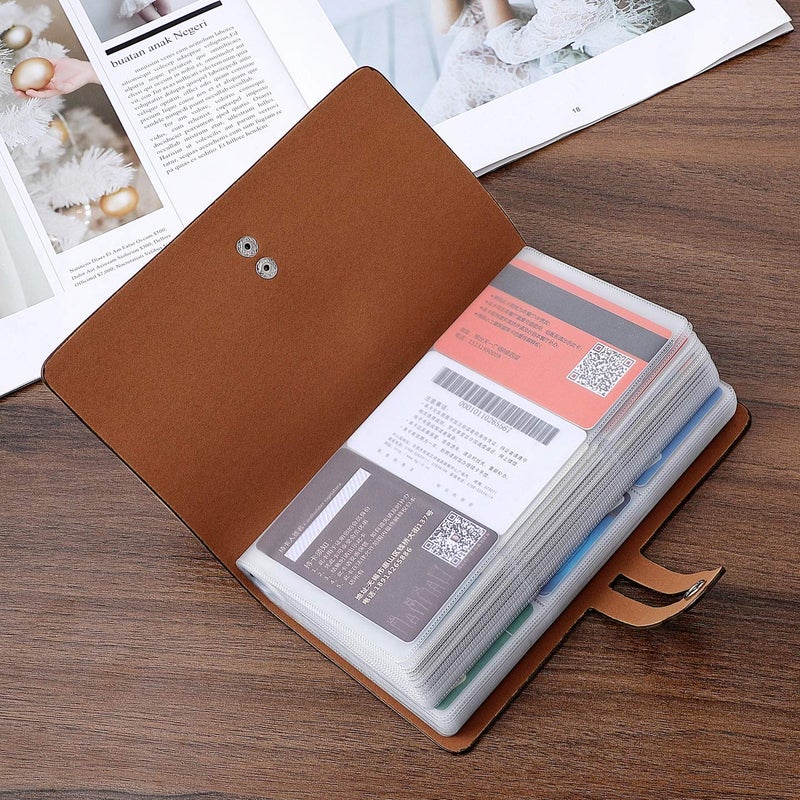 Romozi حامل بطاقات الائتمان روموزي RFID، منظم بطاقات الأعمال الجلدية مع 96 فتحة بطاقة، واقي بطاقات الائتمان لإدارة بطاقاتك المختلفة والمستندات المهمة لمنع الفقدان أو التلف (بني) - Image 5